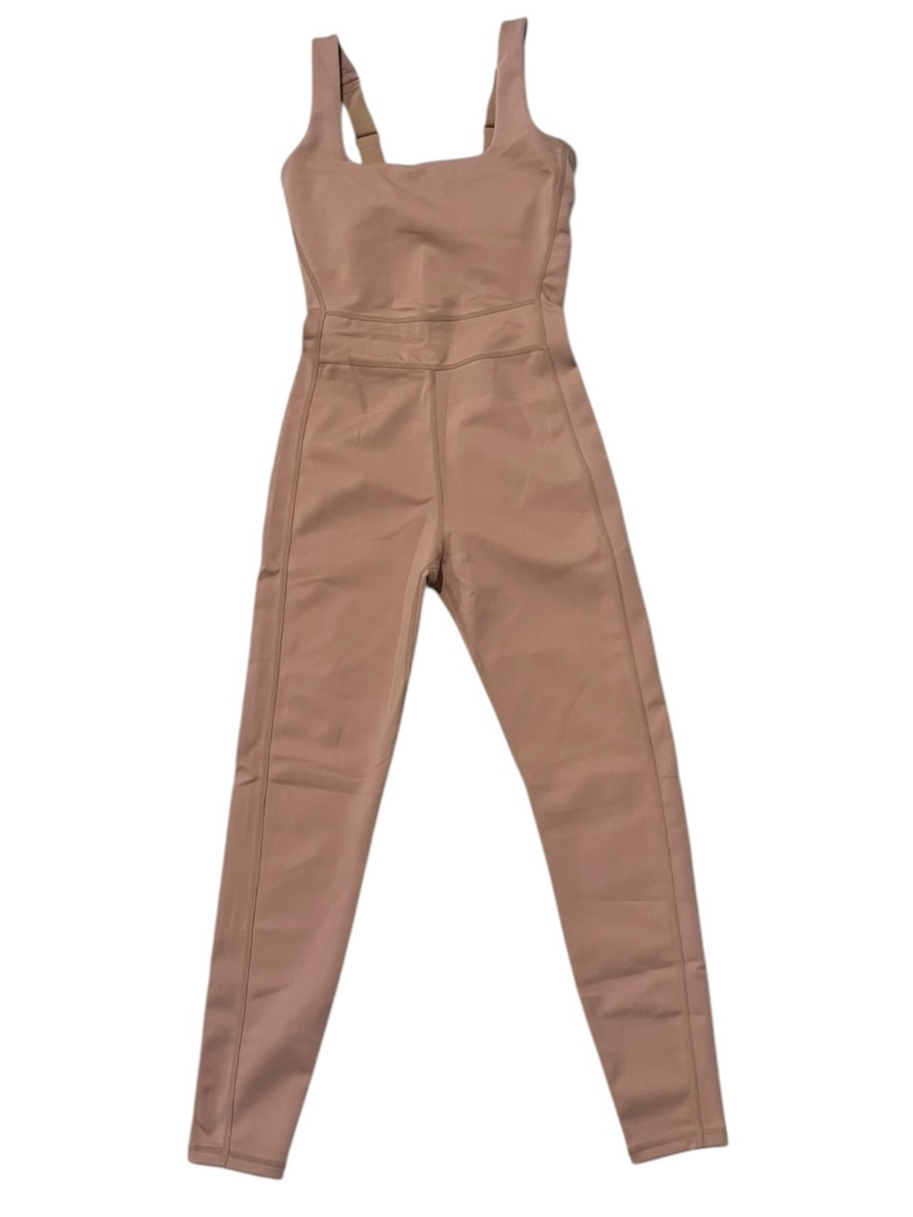 Girlfriend Collective Luxe Paneled Unitard Bodysuit Jumpsuit in Warm Sand XS